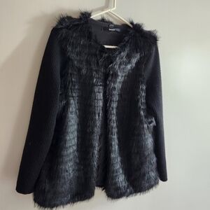 KENSIE Black faux fur jacket with knit sleeves